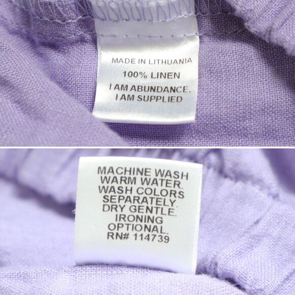 Flax Size S Woven Linen Wide Leg Crop Easy Pants Pull On Purple - Picture 10 of 10